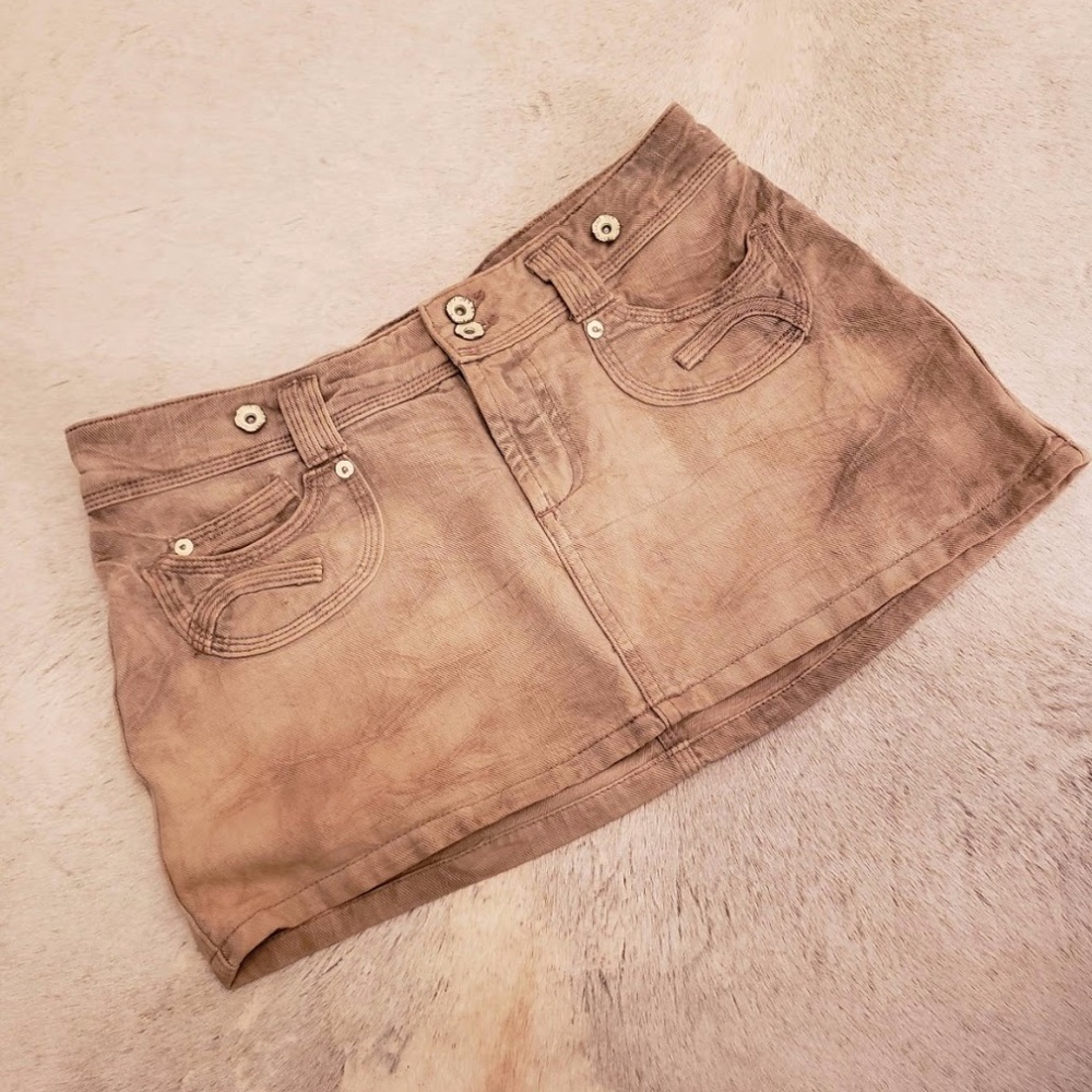 H&M - Khaki Denim Mini Skirt - Size: 8